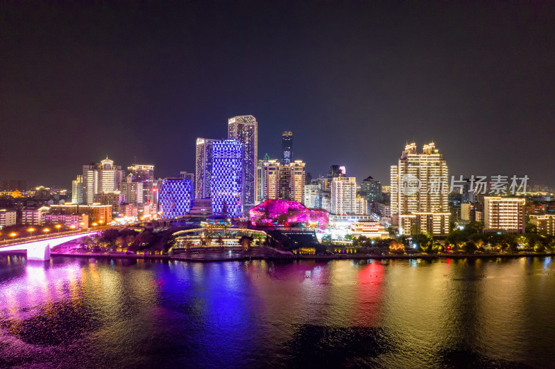 广西柳州柳江城市夜景灯光航拍摄影图