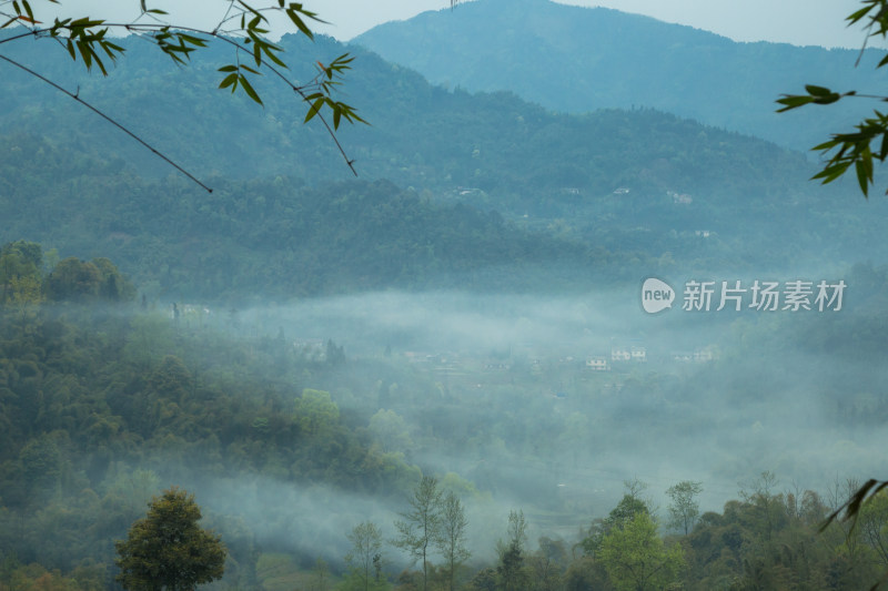 山间农村清晨晨雾