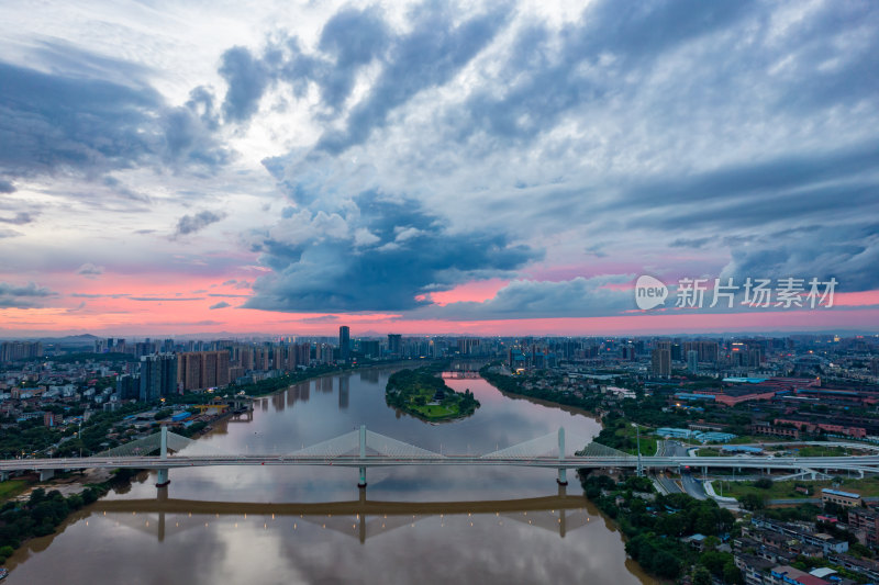 衡阳城市大桥夜景航拍