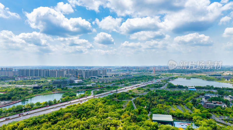 成都锦城湖公园与绕城高速航拍