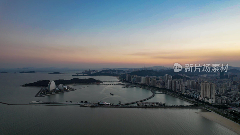 广东珠海城市晚霞航拍图