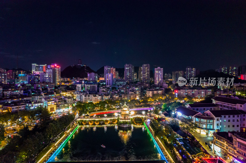 贵阳南明河甲秀楼夜景航拍摄影图