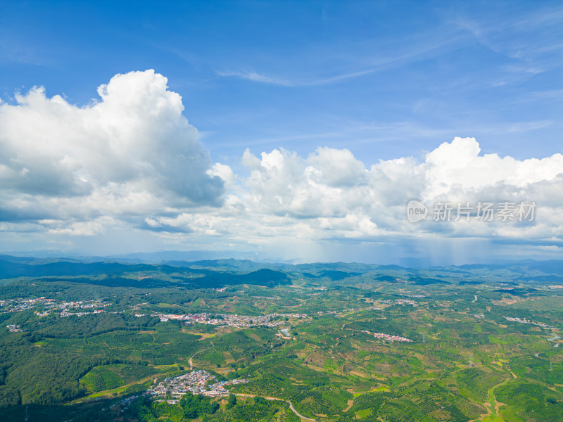 航拍天空高山农田田园村寨风光