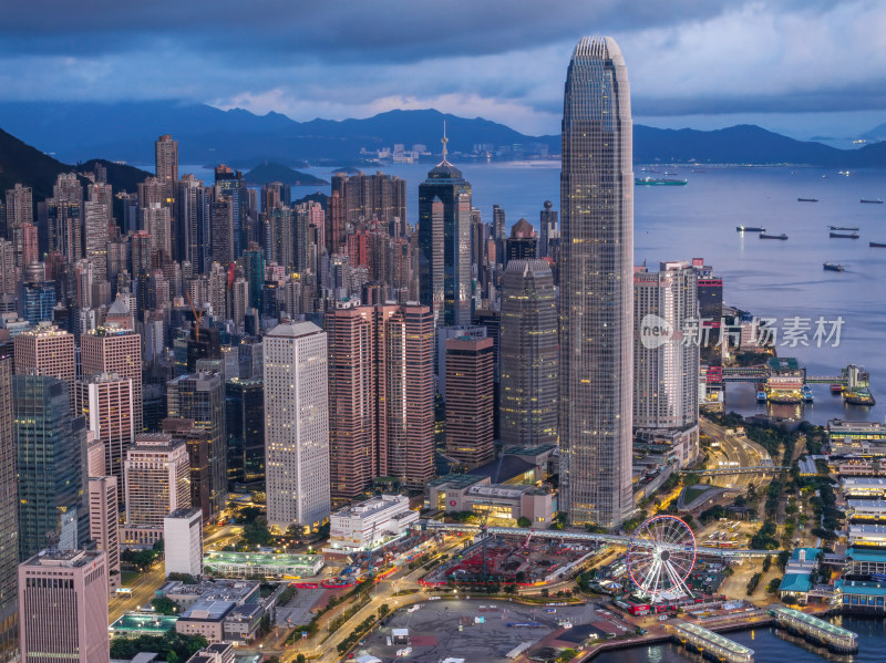 香港维多利亚港CBD中环夜景日出高空航拍