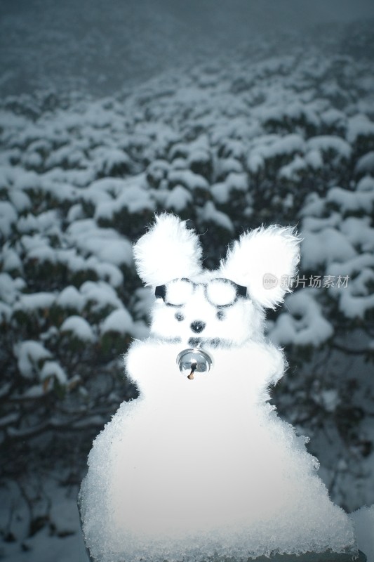 苍山洗马潭景区下雪窗边毛绒玩具与窗外雪景