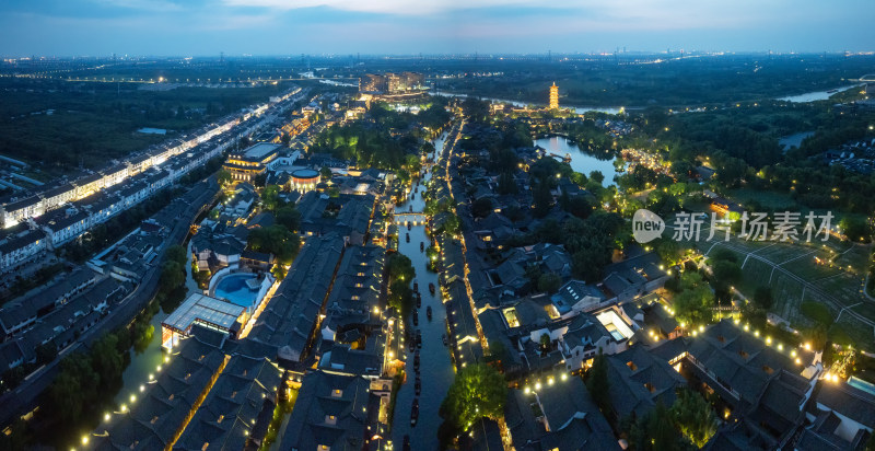 浙江嘉兴桐乡乌镇西栅景区江南水乡航拍夜景