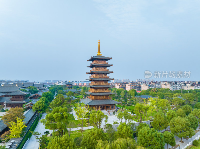 航拍上海宝山寺佛教寺院自然风光