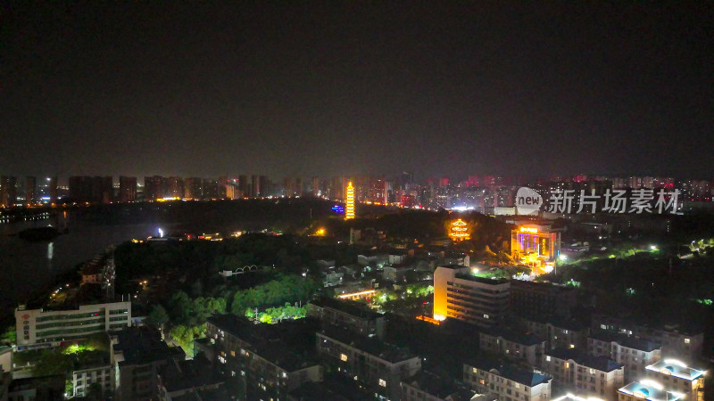 航拍湖北鄂州洋澜湖夜景