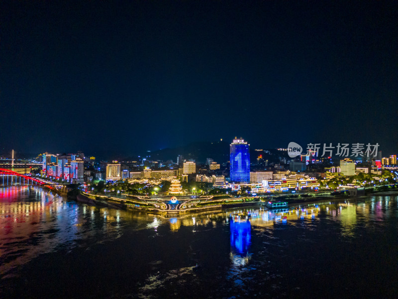 四川宜宾和江楼夜景航拍图