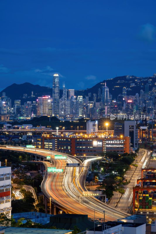 香港维多利亚港CBD中环日落夜景繁华都市