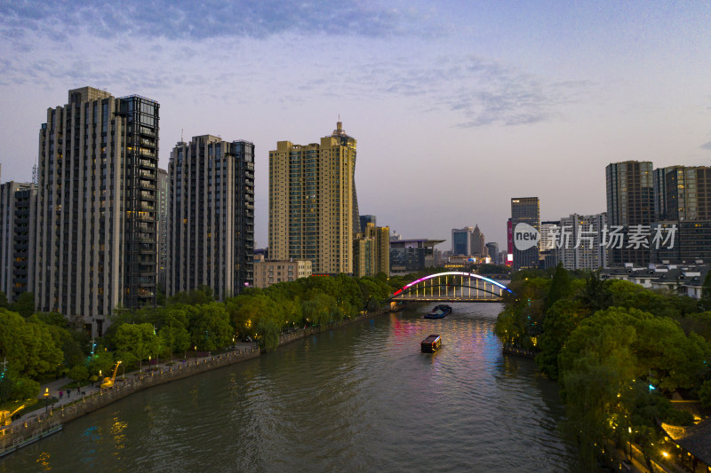 杭州拱墅区武林门大运河夜景航拍