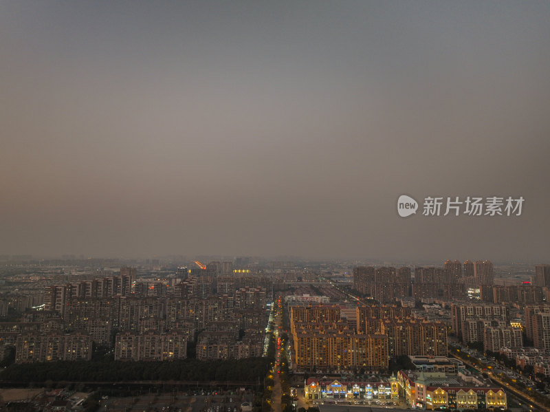 航拍昆山中心城区日落风光大景