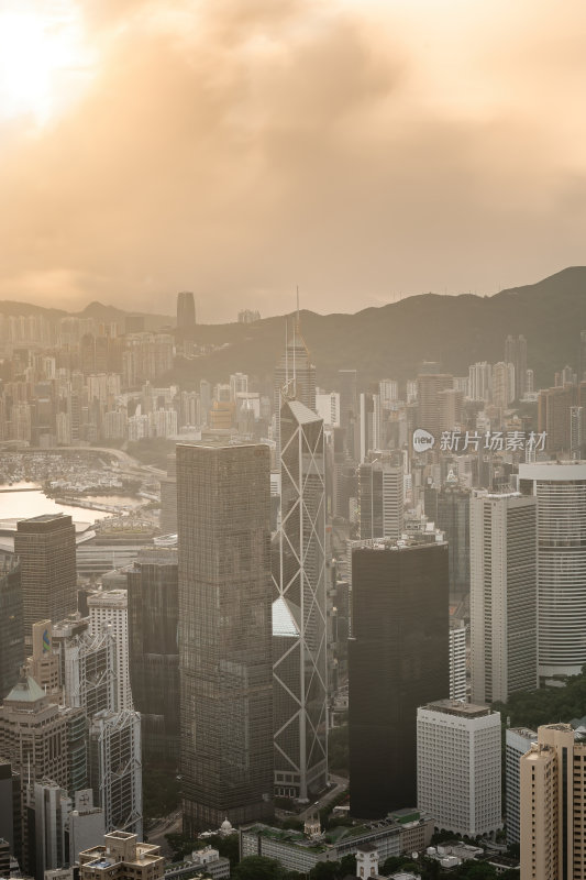 香港维多利亚港CBD中环日出夜景繁华都市