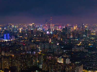 航拍上海摩天大楼陆家嘴城市夜景内透