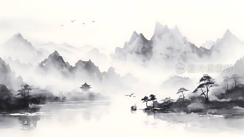 中国风古风水墨风格山水画