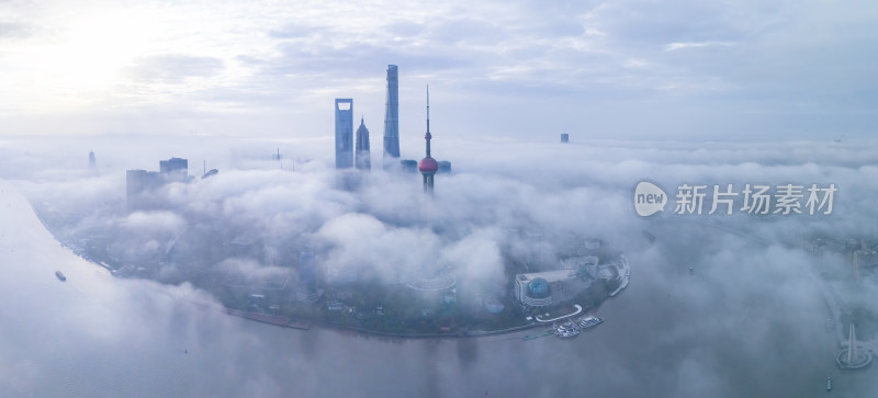 上海陆家嘴平流雾日出航拍全景