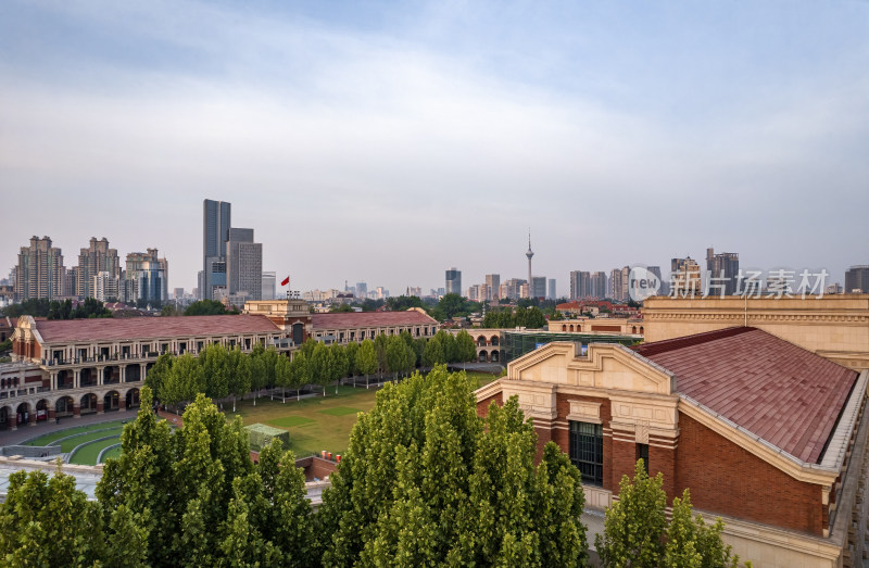 天津五大道文化旅游景区日出城市风光航拍