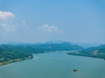 航拍夏季白天广东潮州韩江江景风光