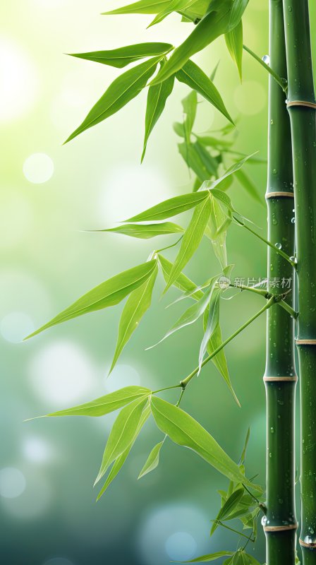 唯美绿色竹林一角特写