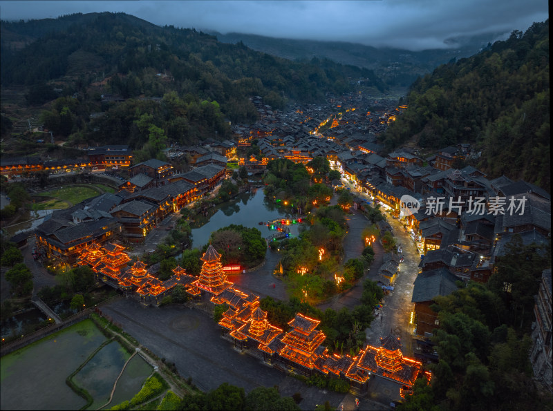 贵州黔东南州凯里市黎平县肇兴侗寨夜景风光