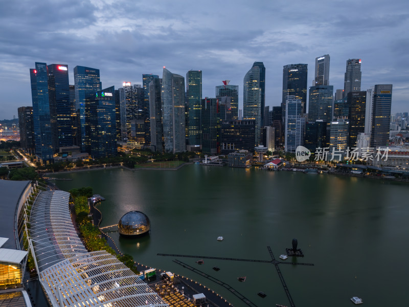 新加坡滨海湾金沙海滨奥林匹克蓝调夜景航拍