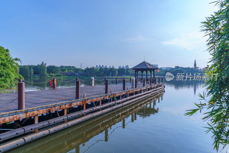 广州海珠湖公园湖畔栈道与湖景风光