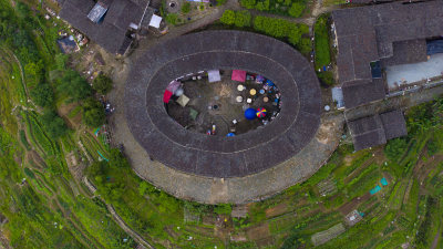 福建土楼四菜一汤土楼航拍