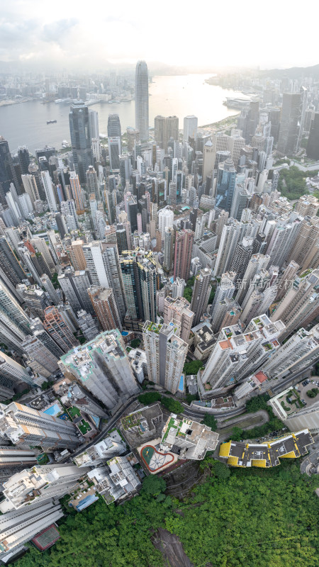 香港维多利亚港CBD中环夜景日出高空航拍