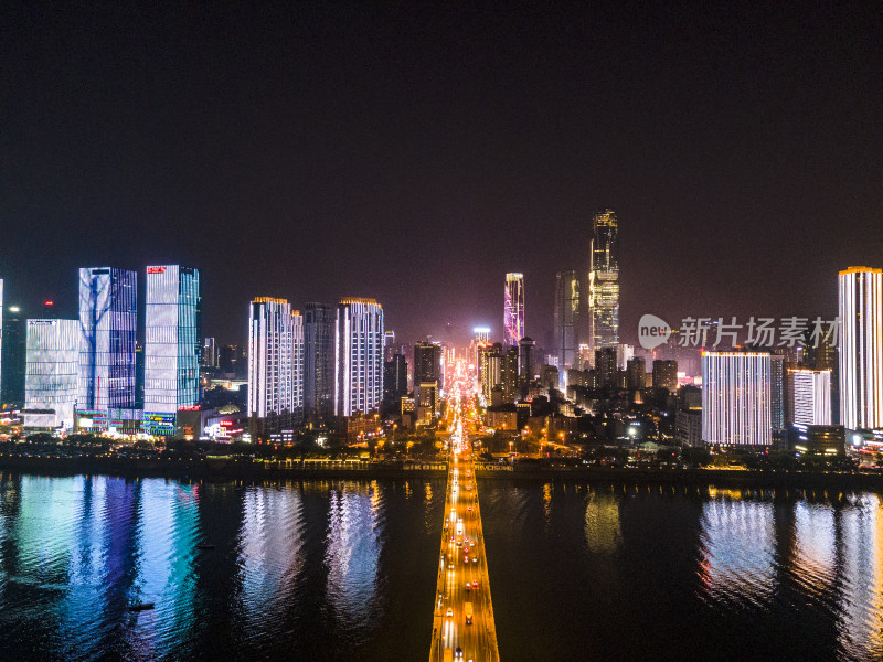 湖南长沙城市夜景灯光交通航拍摄影