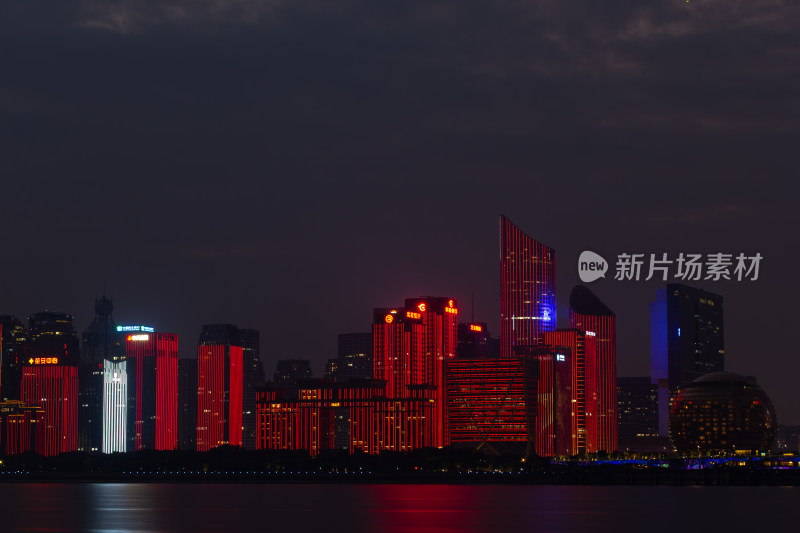 杭州钱塘江高楼夜景延时摄影素材