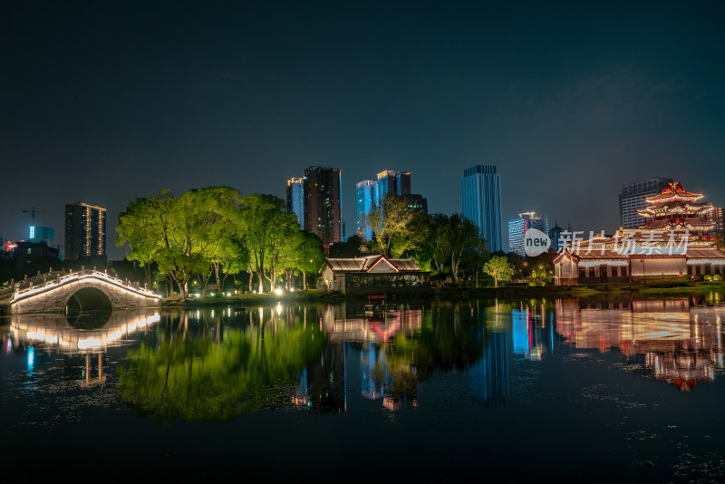 武汉古建筑紫阳湖公园夜景