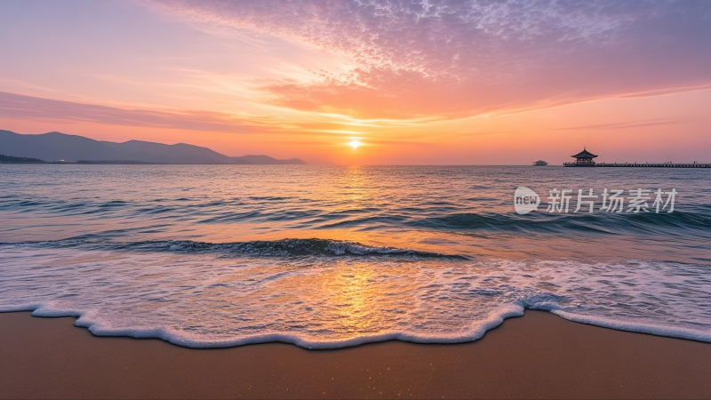 海边日出海浪沙滩