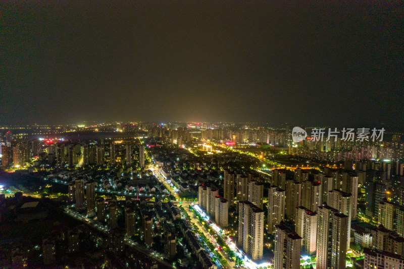 安徽蚌埠淮河广场夜景灯光交通航拍