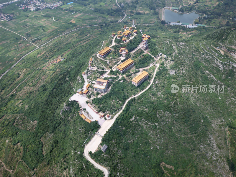 航拍山东枣庄峄城石榴园之大光明寺