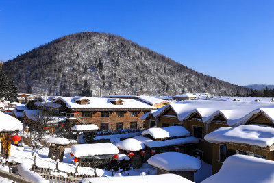 冬天大雪积雪的村庄