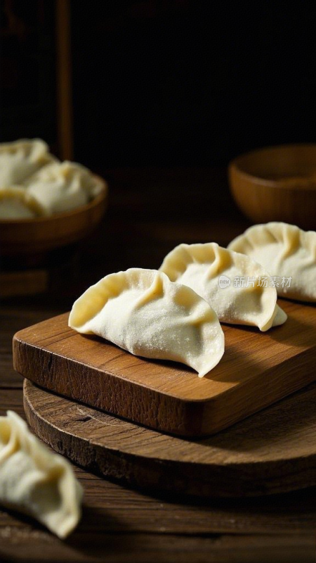 桌子上一盘饺子食物中国新年水饺