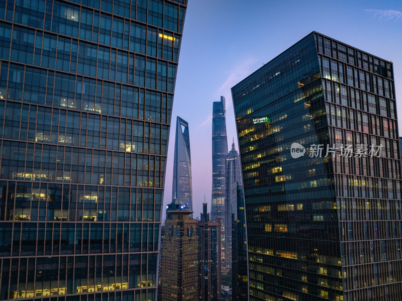 航拍上海陆家嘴高金融中心密集高楼群夜景