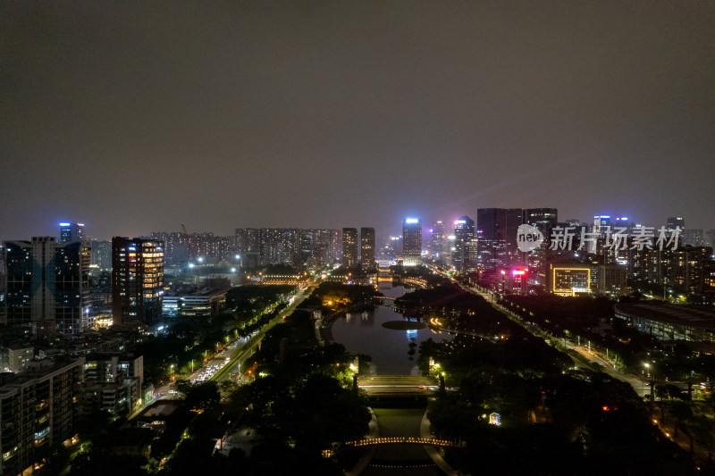 广东佛山千灯湖CBD夜景航拍图