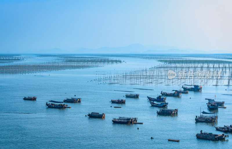 福建宁德霞浦海景风光与海上渔船