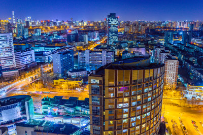 北京城市天际线夜景蓝调全景图