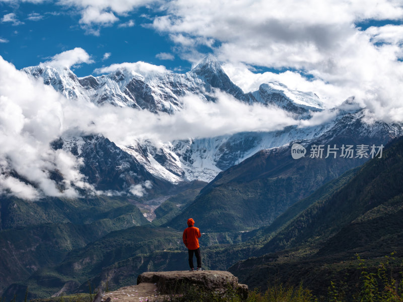 西藏林芝索松村南迦巴瓦峰雪山航拍