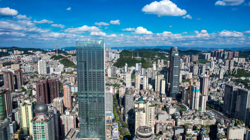贵州贵阳城市建设高楼大厦蓝天白云航拍图