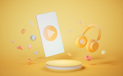 耳机与手机3D渲染 耳机与手机3D渲染