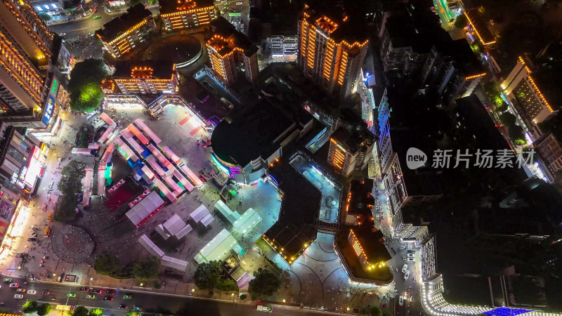 四川达州中心广场夜景灯光航拍图