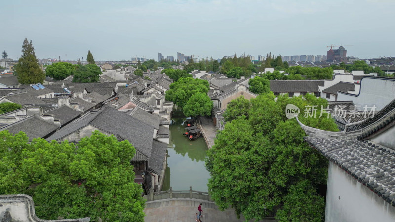 航拍浙江桐乡乌镇东栅景区