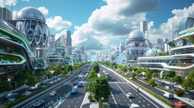 人工智能AI未来智慧城市城市景观鸟瞰图