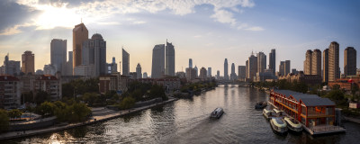 天津海河风景小白楼CBD城市风光航拍