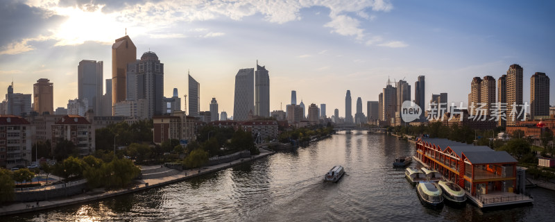 天津海河风景小白楼CBD城市风光航拍