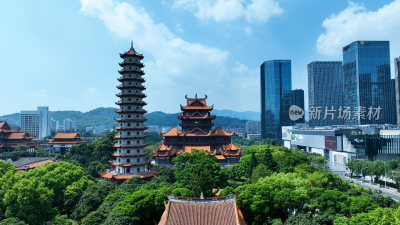 福州西禅古寺照片航拍城市寺庙古建筑风景