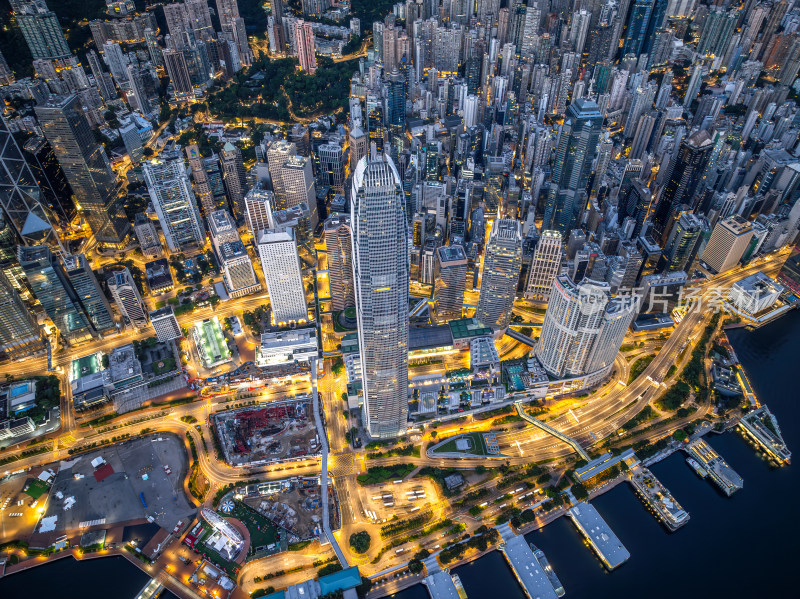 香港维多利亚港CBD中环夜景日出高空航拍